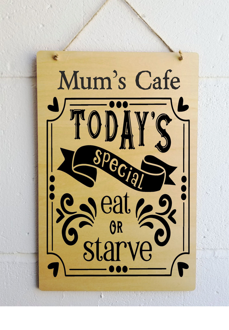 MUM'S CAFE Kitchen Rules Plaque Wood Plaque PureEssenceGreetings