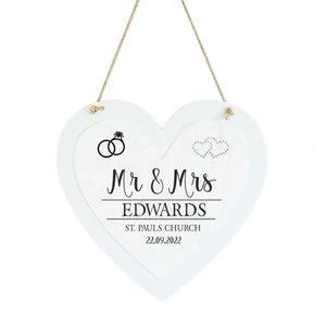 Mr & Mrs Personalised Wedding Heart Plaque PureEssenceGreetings