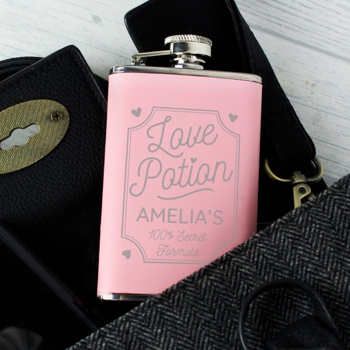 Personalised Love Potion Pink Hip Flask - PureEssenceGreetings 