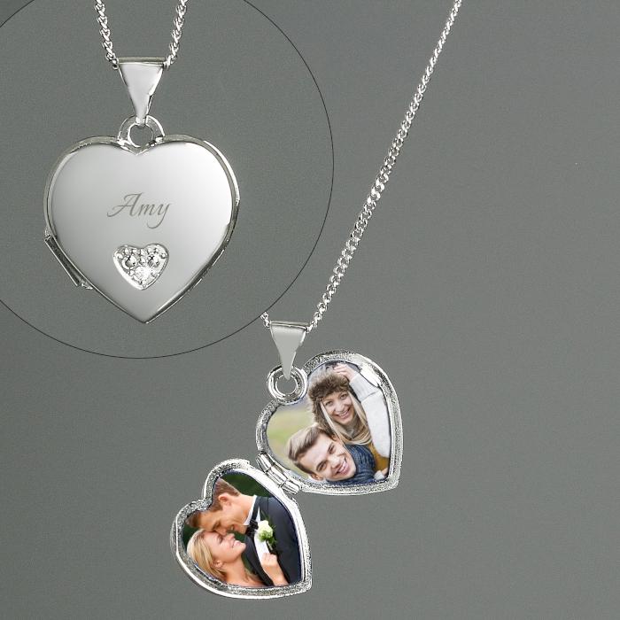 Personalised Sterling Silver & Cubic Zirconia Heart Locket Necklace - PureEssenceGreetings 