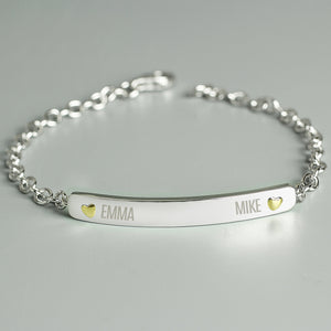 Personalised Two Names Sterling Silver and 9ct Gold Bar Bracelet PureEssenceGreetings