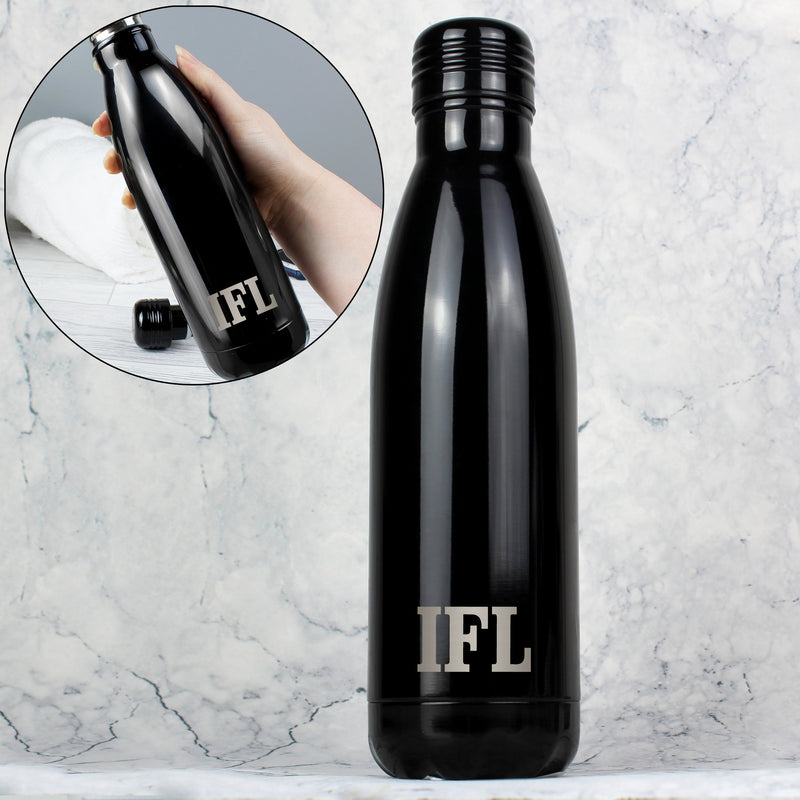 Personalised Initials Black Metal Insulated Drinks Bottle - PureEssenceGreetings 