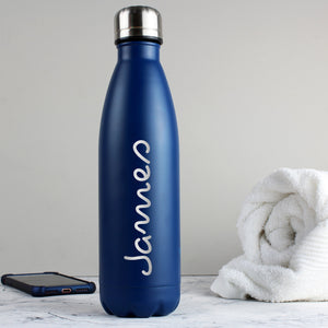 Personalised Drink Bottle - Blue  Metal Insulated Flask Gym Bottle PureEssenceGreetings