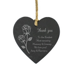 Personalised Rose Small Slate Heart Decoration - PureEssenceGreetings 