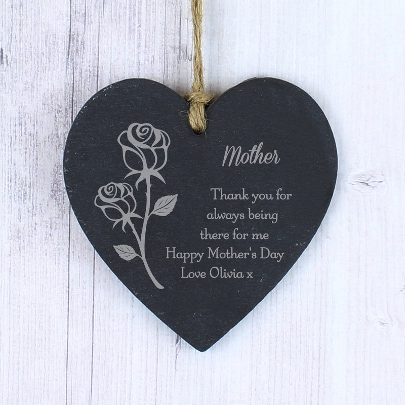 Personalised Rose Small Slate Heart Decoration - PureEssenceGreetings 