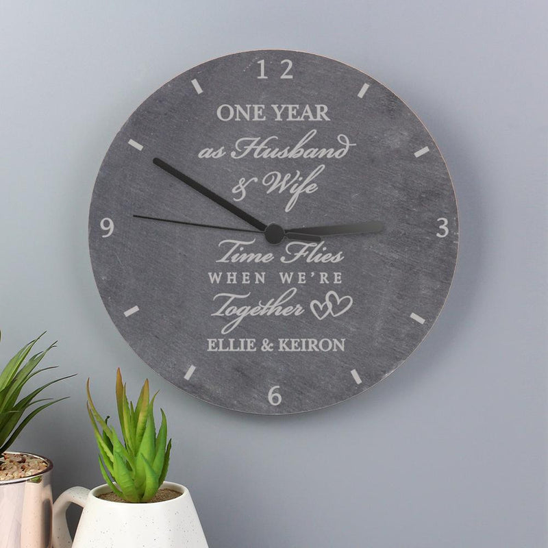 Personalised Anniversary Slate Clock - PureEssenceGreetings 