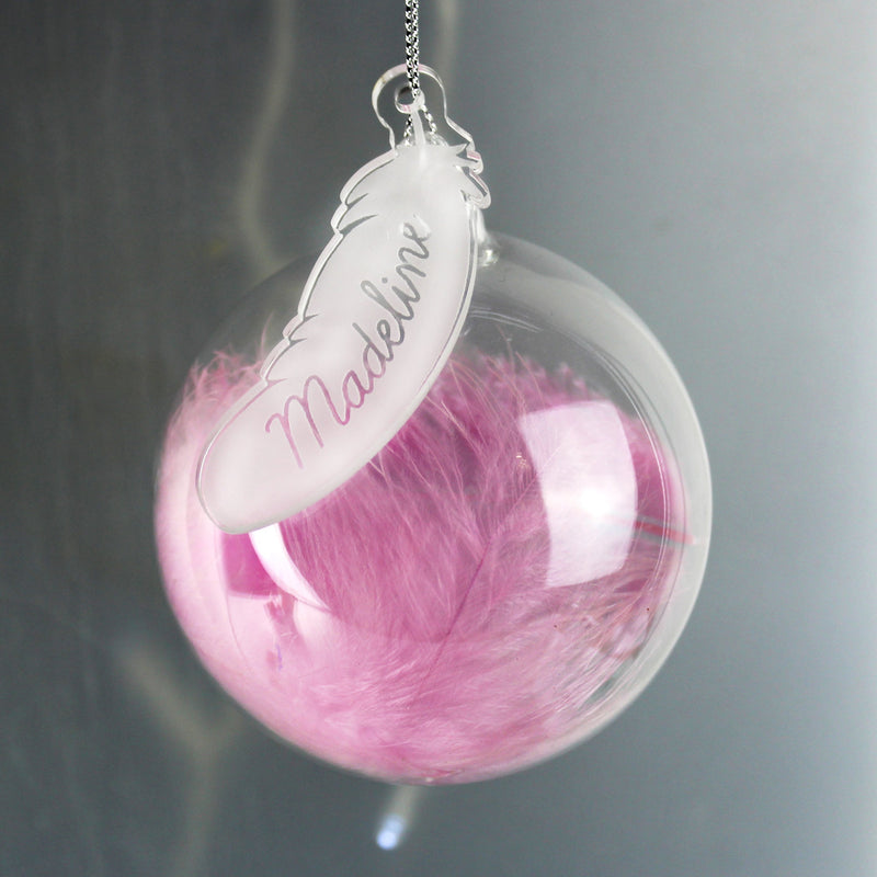 Personalised Feather Glass Bauble - PureEssenceGreetings 
