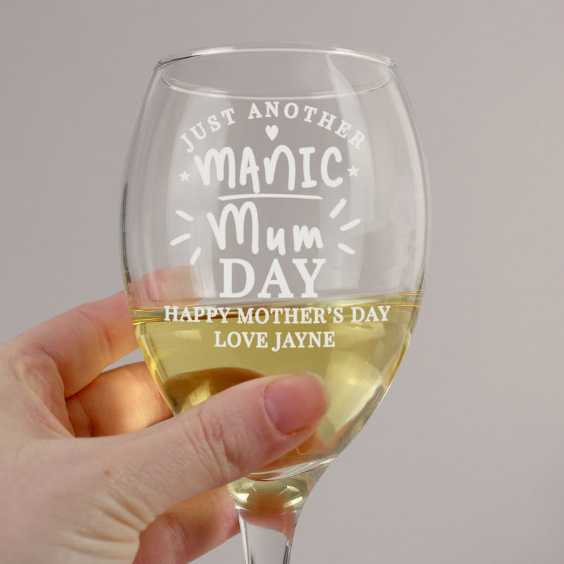Personalised Manic Mum Day Wine Glass PureEssenceGreetings