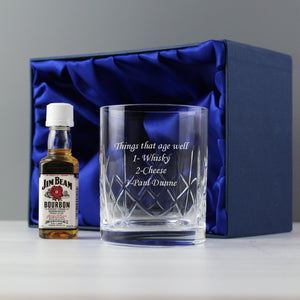 Personalised Cut Crystal Glass & Bourbon Whiskey Miniature Set Pure Essence Greetings 