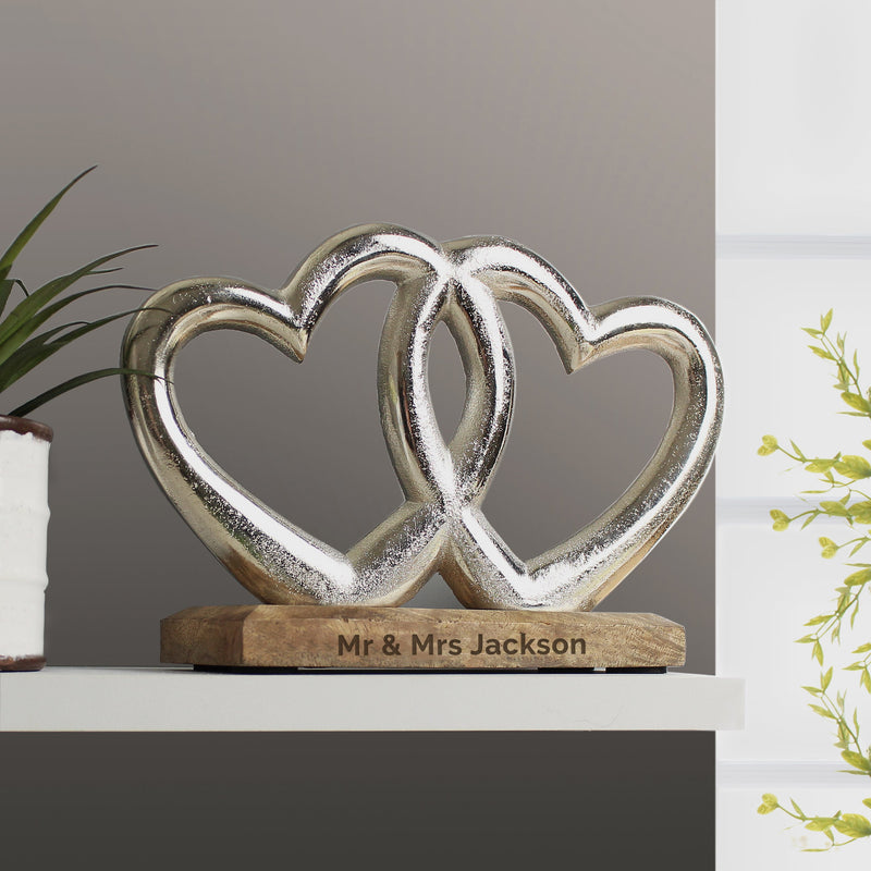 Personalised Free Text Double Heart Ornament PureEssenceGreetings