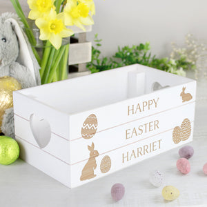 Personalised Easter Bunny White Wooden Crate PureEssenceGreetings
