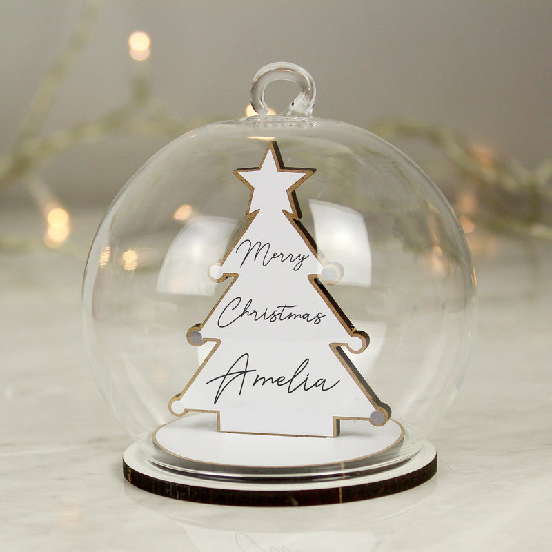 Personalised Wooden Christmas Tree Glass Bauble PureEssenceGreetings