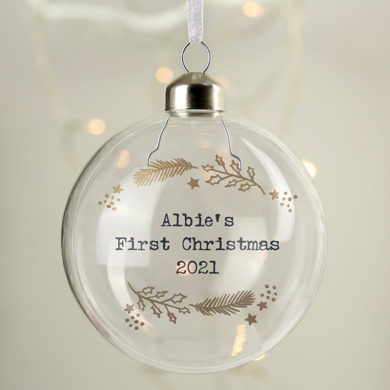 Personalised Gold Wreath Glass Bauble PureEssenceGreetings