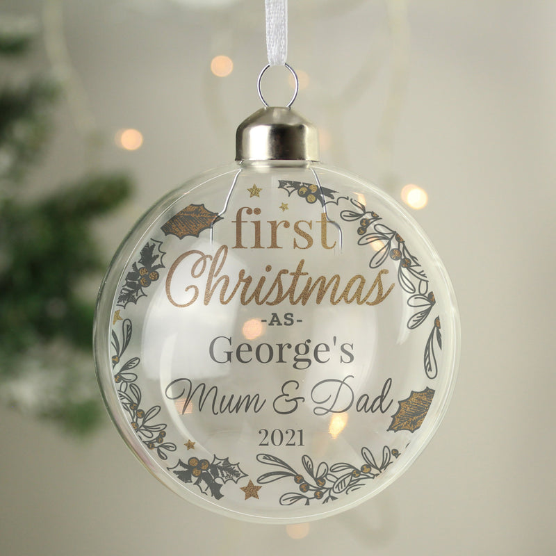 Personalised First Christmas As... Glass Bauble PureEssenceGreetings