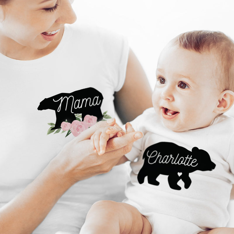 Personalised Mother & Baby Mama Bear T-Shirt And Vest Set (0-3mths) - PureEssenceGreetings 
