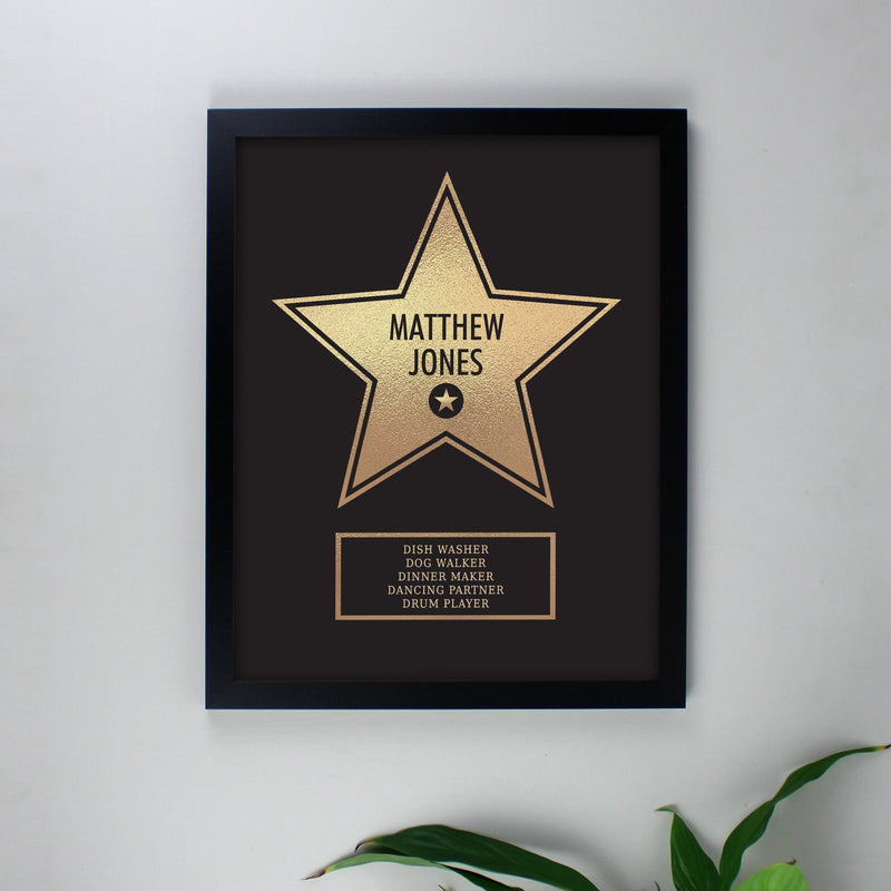 Personalised Walk of Fame Star Award Black Framed Print - PureEssenceGreetings 