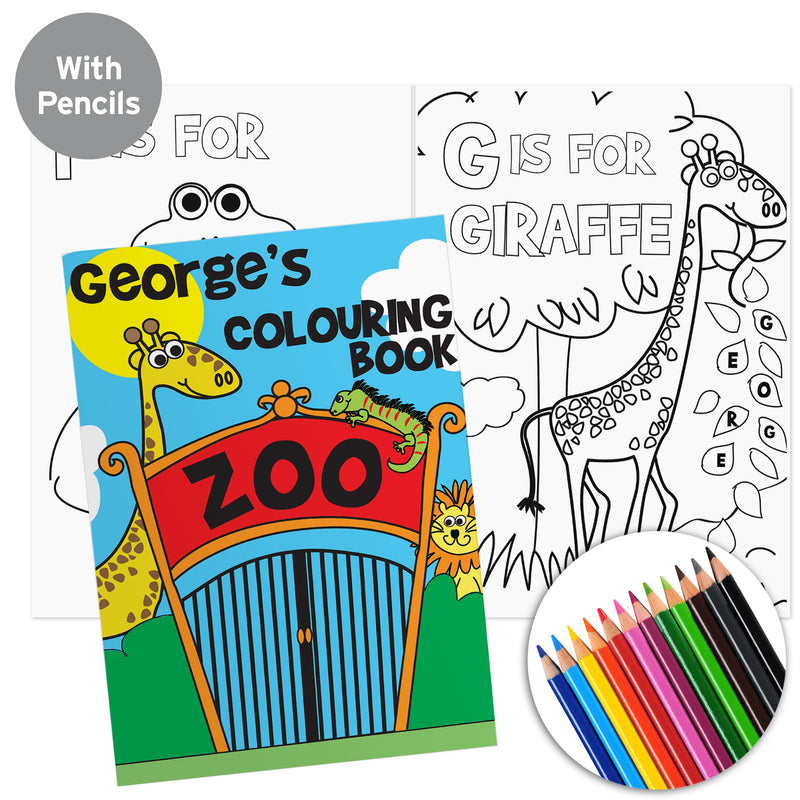 Personalised Zoo Colouring Book with Pencil Crayons - PureEssenceGreetings 