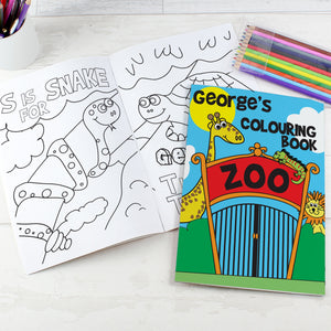 Personalised Zoo Colouring Book with Pencil Crayons - PureEssenceGreetings 