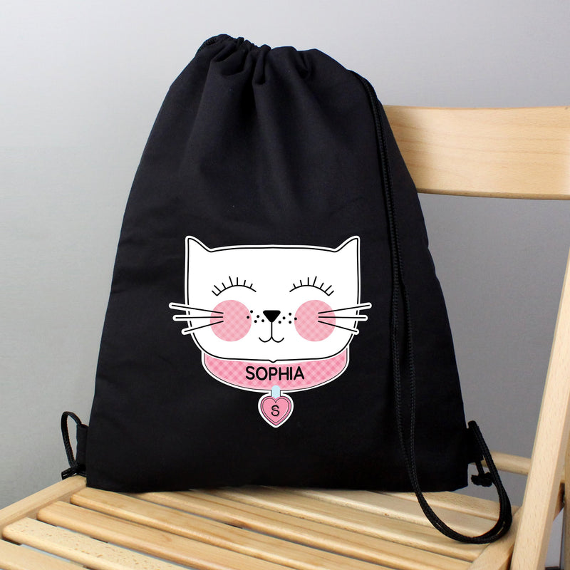 Personalised Cute Cat Black Swim & Kit Bag - PureEssenceGreetings 