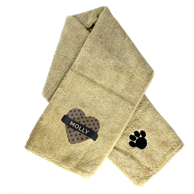 Personalised Heart Brown Microfiber Pet Towel PureEssenceGreetings
