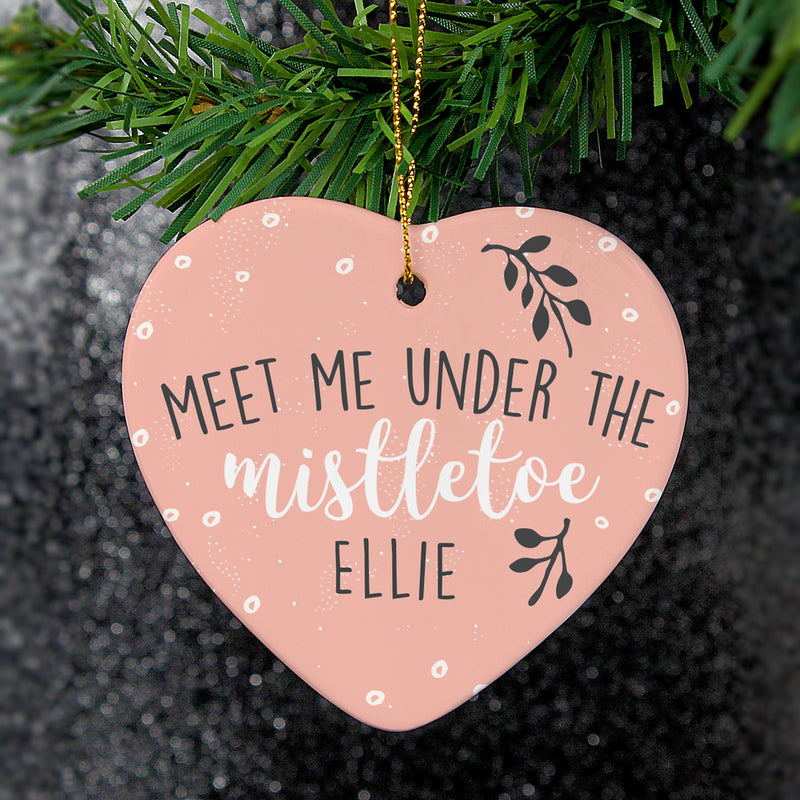 Personalised 'Meet Me Under The Mistletoe' Ceramic Heart Decoration - PureEssenceGreetings 