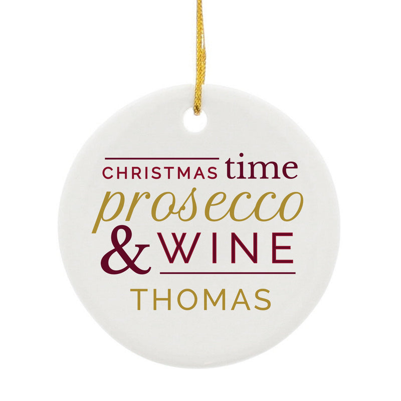 Personalised Prosecco & Wine Round Ceramic Decoration - PureEssenceGreetings 