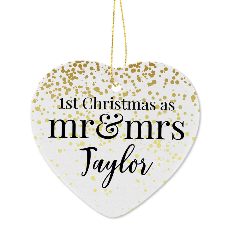 Personalised Mr and Mrs 1st Christmas Ceramic Heart Decoration - PureEssenceGreetings 