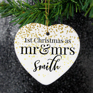 Personalised Mr and Mrs 1st Christmas Ceramic Heart Decoration - PureEssenceGreetings 