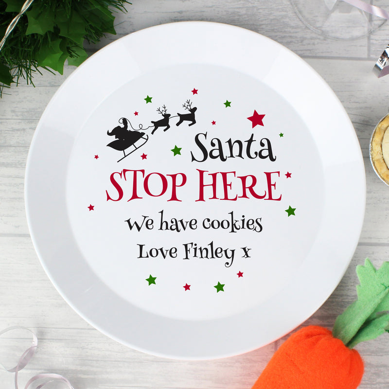 Personalised Santa Stop Here Plastic Plate - PureEssenceGreetings 