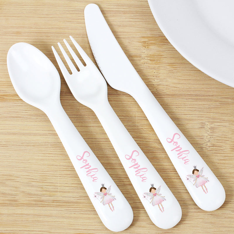 Personalised Fairy Princess 3 Piece Plastic Cutlery Set PureEssenceGreetings