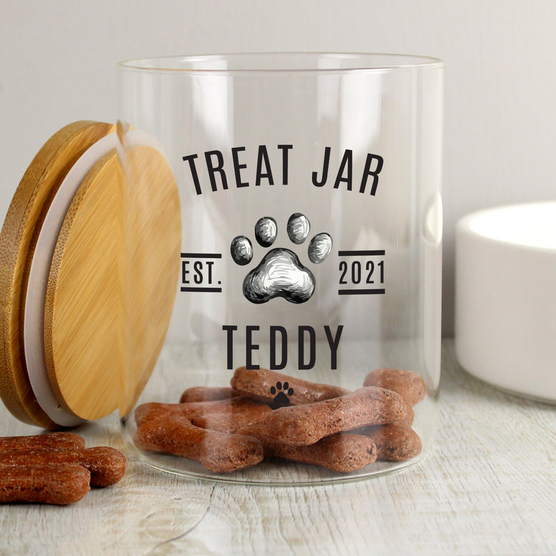 Personalised Pet Treats Glass Jar with Bamboo Lid PureEssenceGreetings