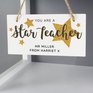 Personalised You Are A Star Teacher Wooden Sign - PureEssenceGreetings 