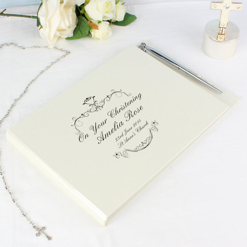 Personalised Ornate Swirl Hardback Guest Book & Pen - PureEssenceGreetings 