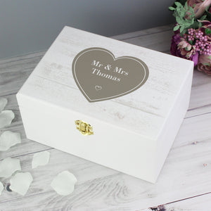 Personalised Rustic Heart White Wooden Keepsake Box - PureEssenceGreetings 