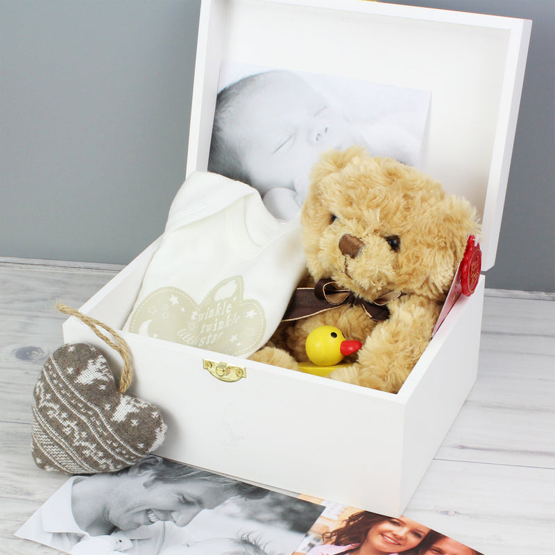 Personalised Rustic Heart White Wooden Keepsake Box - PureEssenceGreetings 