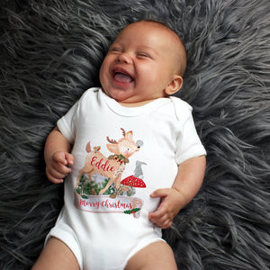 Personalised Felt Stitch Robin 'My 1st Baby Christmas' Baby Vest PureEssenceGreetings