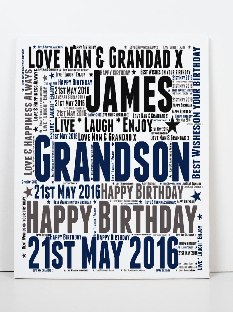 Personalised Grandson Birthday Word Art Greeting Card PureEssenceGreetings