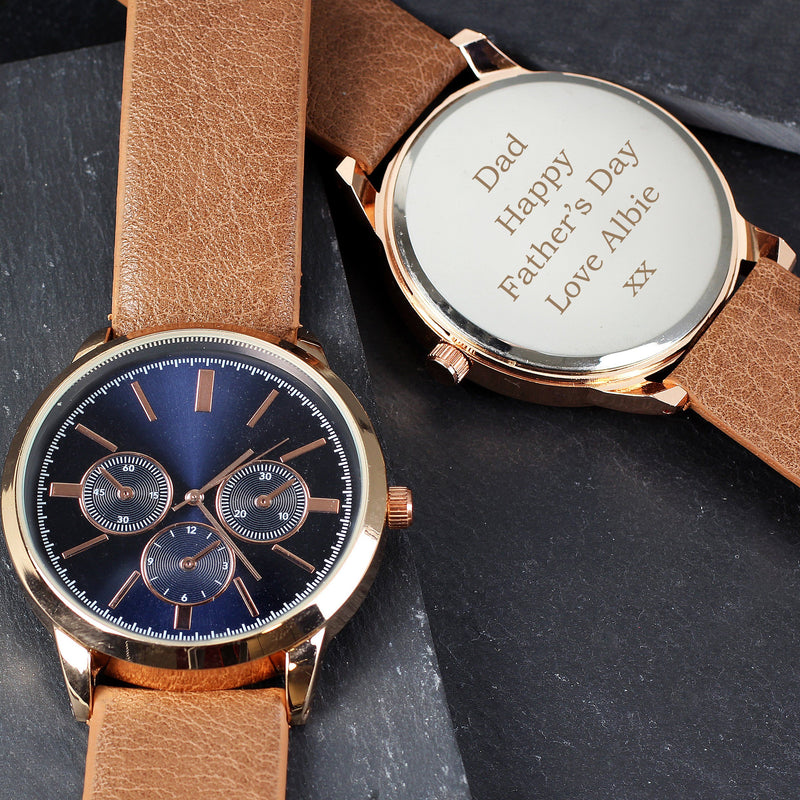 Personalised Mens Rose Gold Watch with Black Strap PureEssenceGreetings