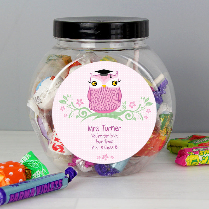 Personalised Miss Teacher Owl Sweet Jar PureEssenceGreetings