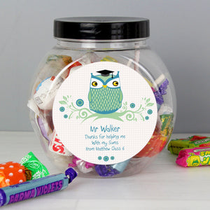 Personalised Mr Teacher Owl Sweet Jar PureEssenceGreetings