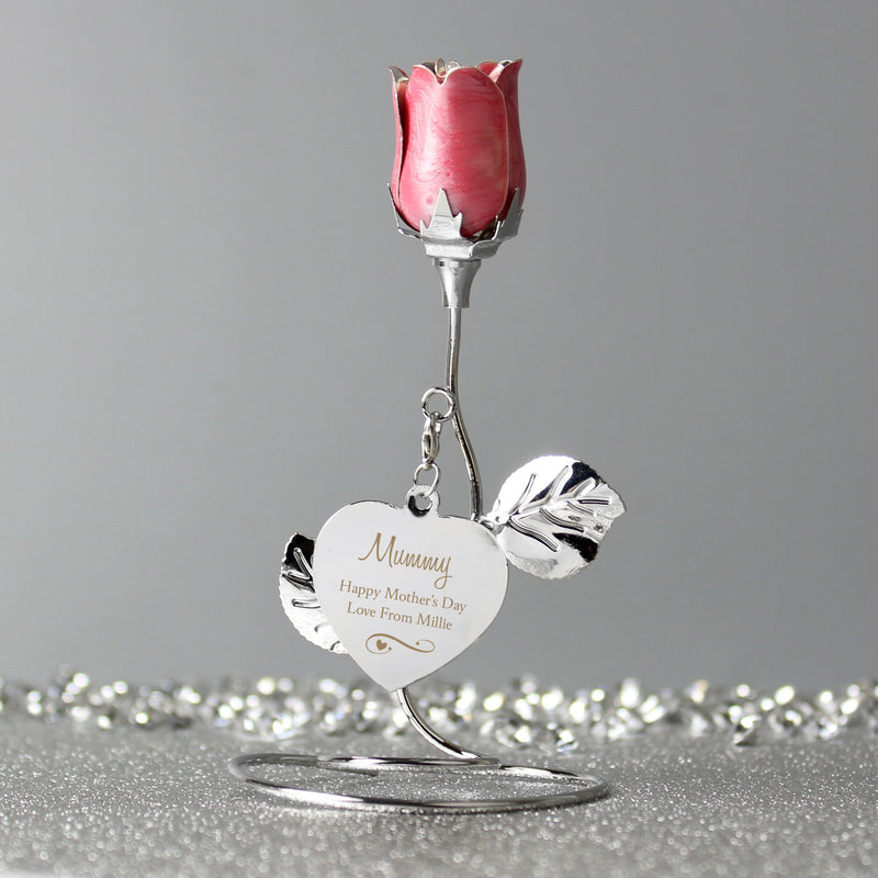 Personalised Silver Plated Rose Gold Rose Bud Ornament PureEssenceGreetings