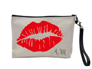 Lips Personalised Linen Make Up Bag