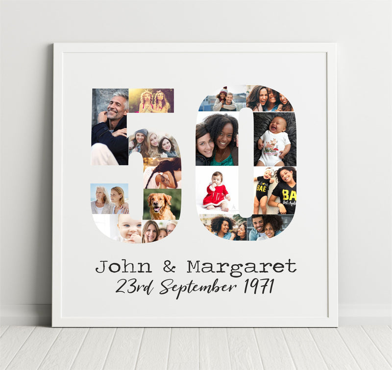 Wedding Anniversary Collage Large Personalised Framed Print | 16 Images | 50th 60th PureEssenceGreetings