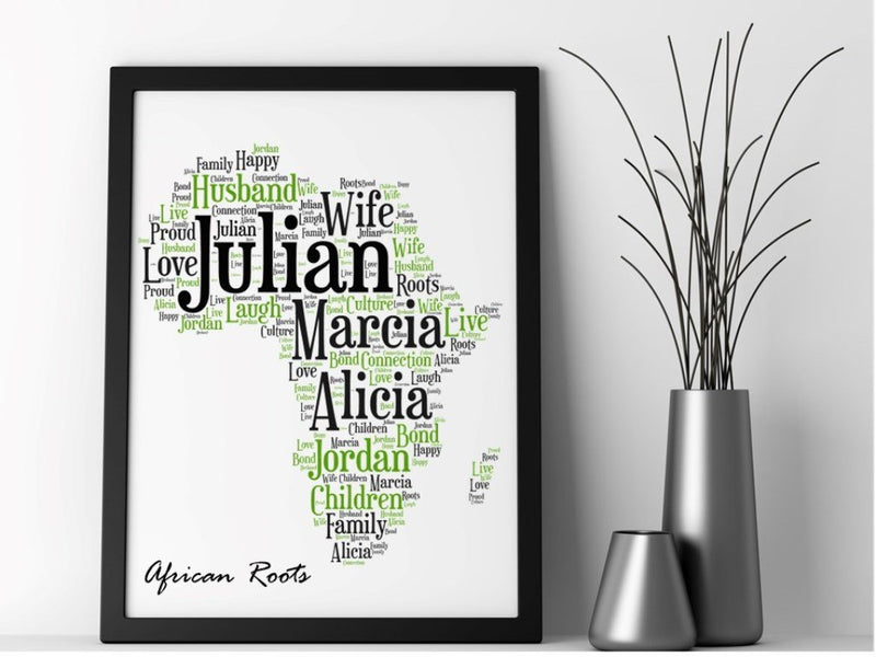 Africa Personalised Framed Word Art Print - PureEssenceGreetings 