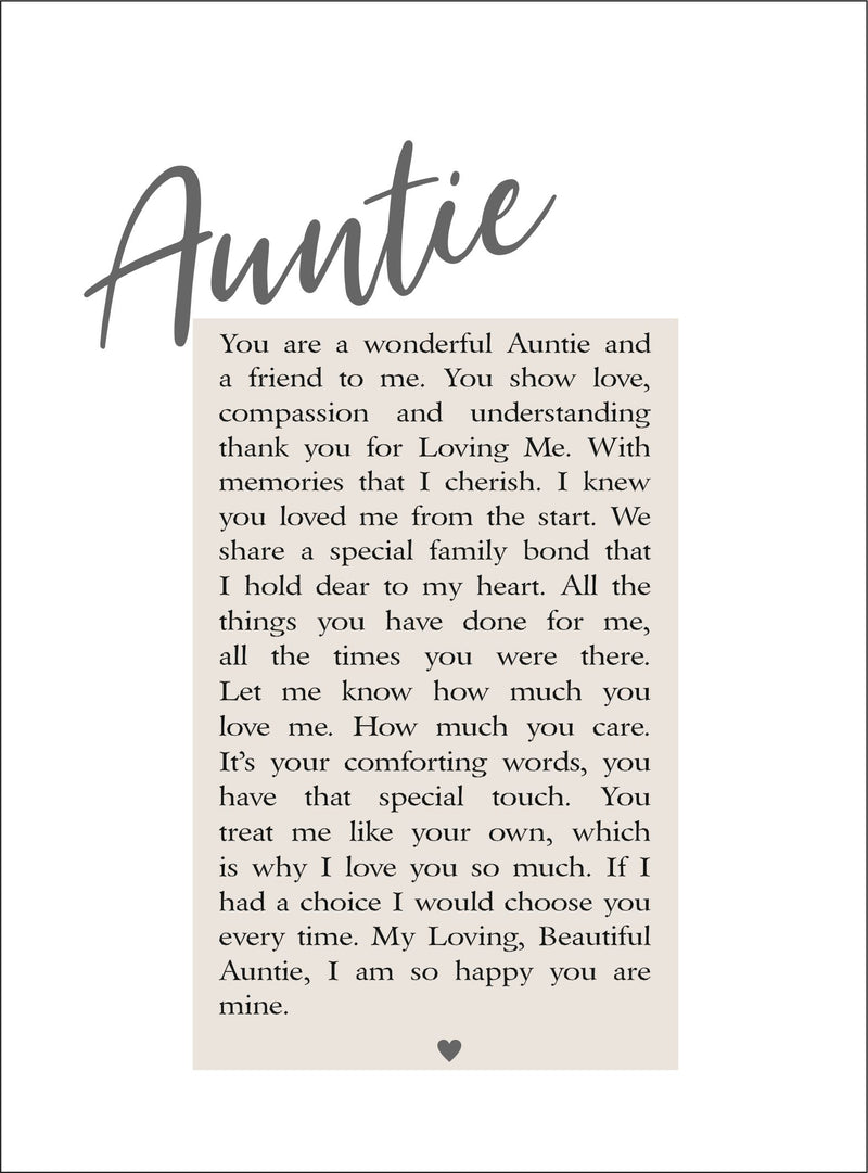 Auntie Personalised Framed Verse PureEssenceGreetings 