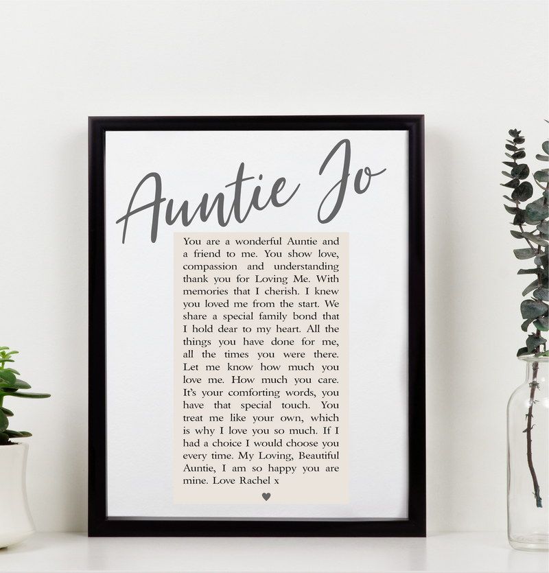 Auntie Personalised Framed Verse PureEssenceGreetings 