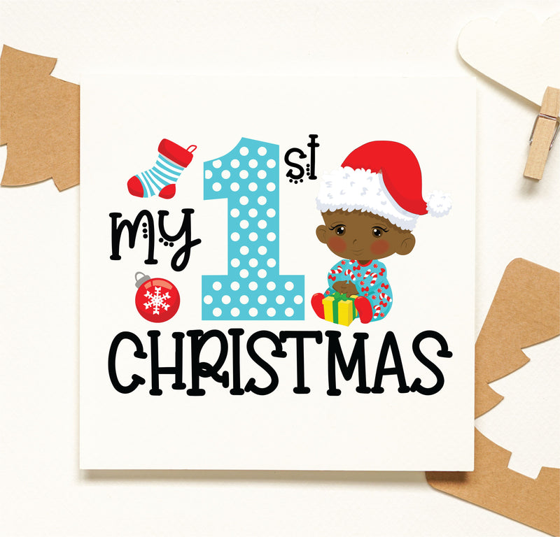 Boy's 1st Christmas Personalised Greeting Card PureEssenceGreetings