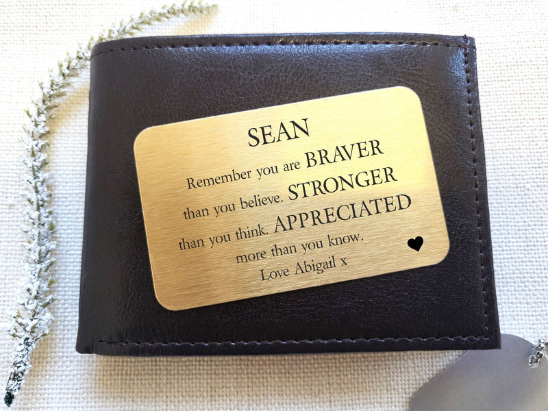 BRAVER STRONGER APPRECIATED Personalised Wallet Card PureEssenceGreetings
