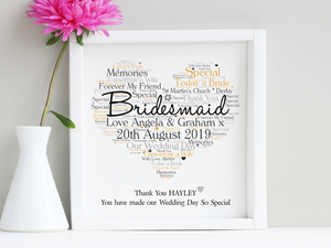 Bridesmaid Word Art Personalised Frame | Wedding Thank You Gift - PureEssenceGreetings 