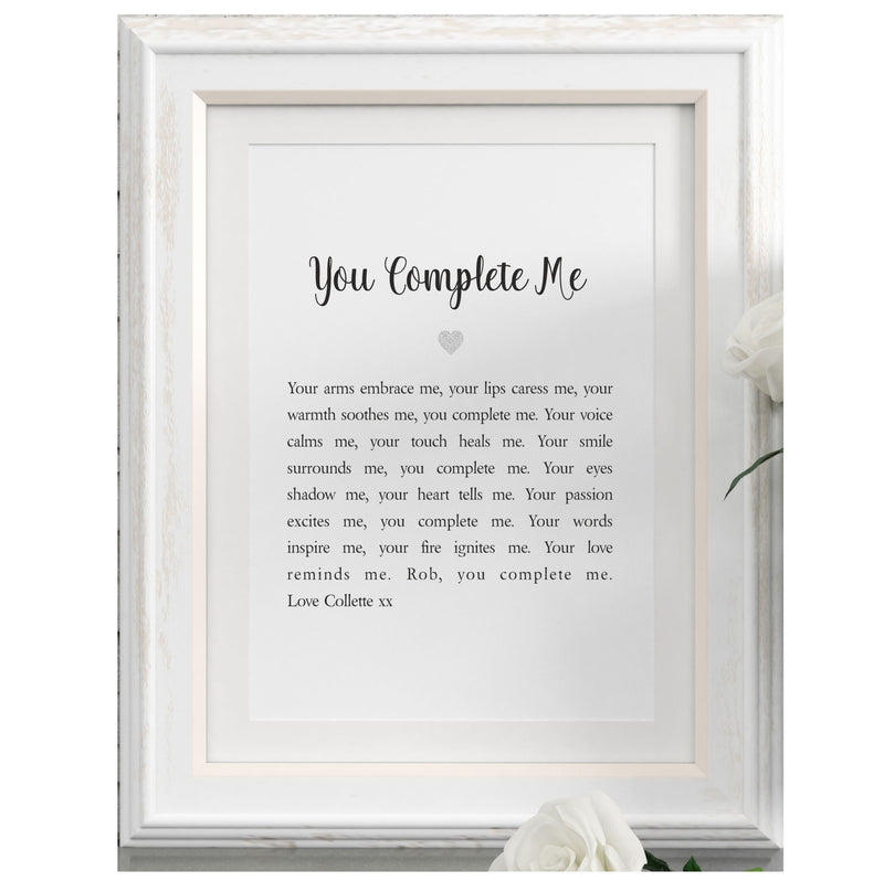 You Complete Me Personalised Mounted Love Poem Card PureEssenceGreetings 